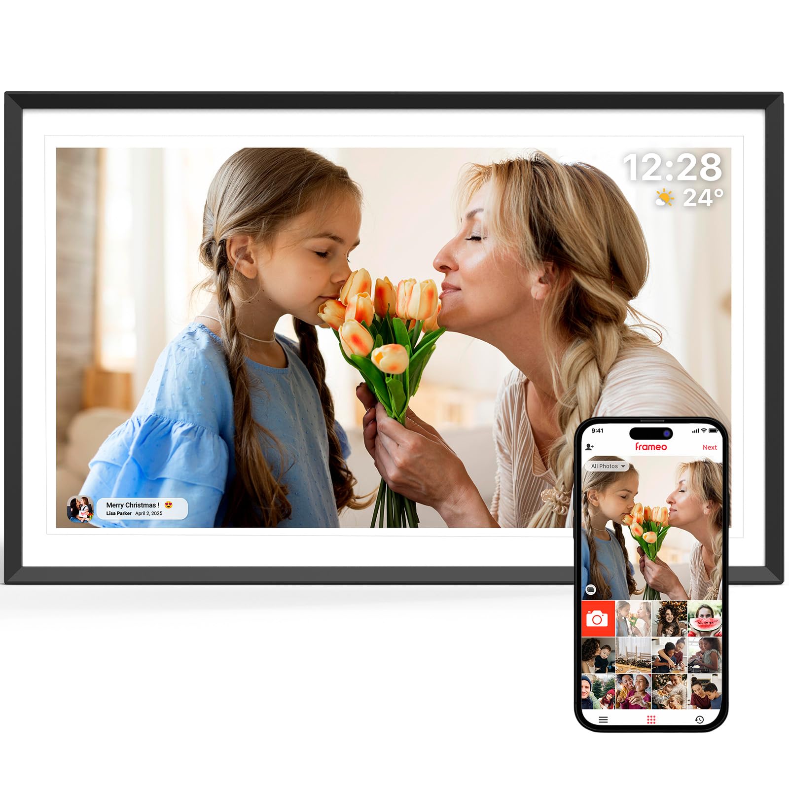 ApoloSign Digital Picture Frame 15.6 inch, WiFi Digital Photo Frame with 32GB Storage, 1920x1080 FHD IPS Touch Screen, Auto-Rotate, Easy Setup to Share Photos or Videos Instantly via Frameo App