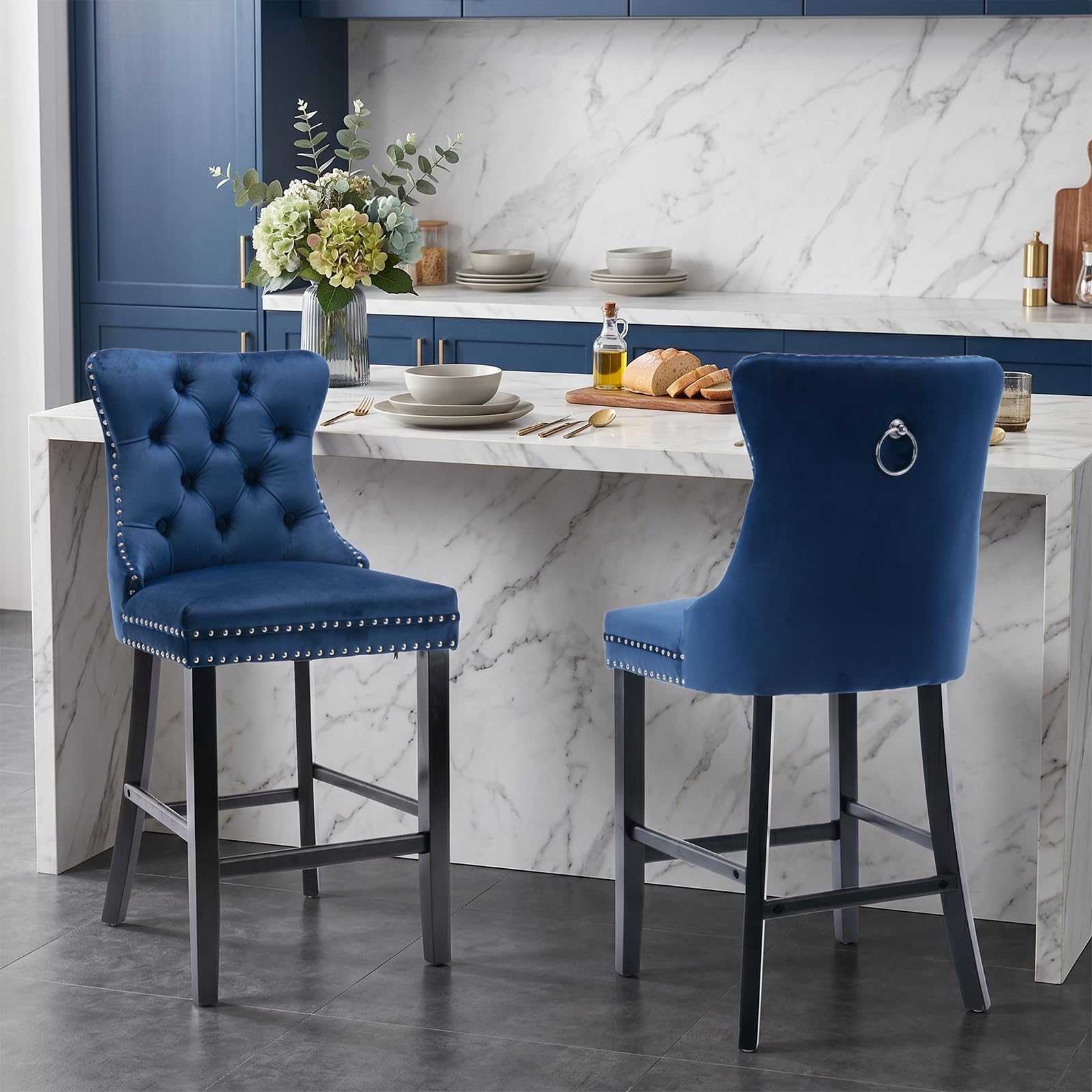 JETEAGO Velvet Upholstered Counter Height Bar Stools with Back