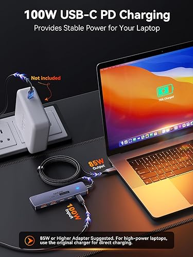 Miniatura 4 de Hub USB C de 10 Gbps, QUUGE 5 en 1 divisor USB con 2 USB-A y 2 USB-C 3.2 y PD 100W, adaptador multipuerto de aluminio de transferencia rápida tipo C