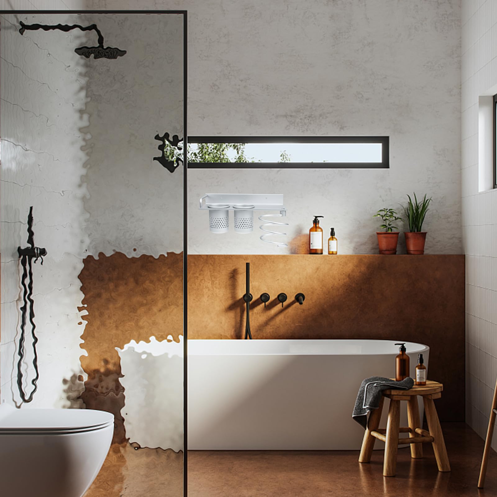 Haartrocknerhalterung ohne Bohren aus Raumaluminium Selbstklebendes Badezimmer Regal für Kleine Gegenstände Praktischer Organizer für Friseursalon und Zuhause