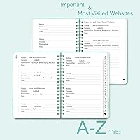 Vista 4 de Libro de contraseñas con pestañas alfabéticas - Cuaderno de contraseñas en espiral para Internet y computadora, registro de sitios web, nombres