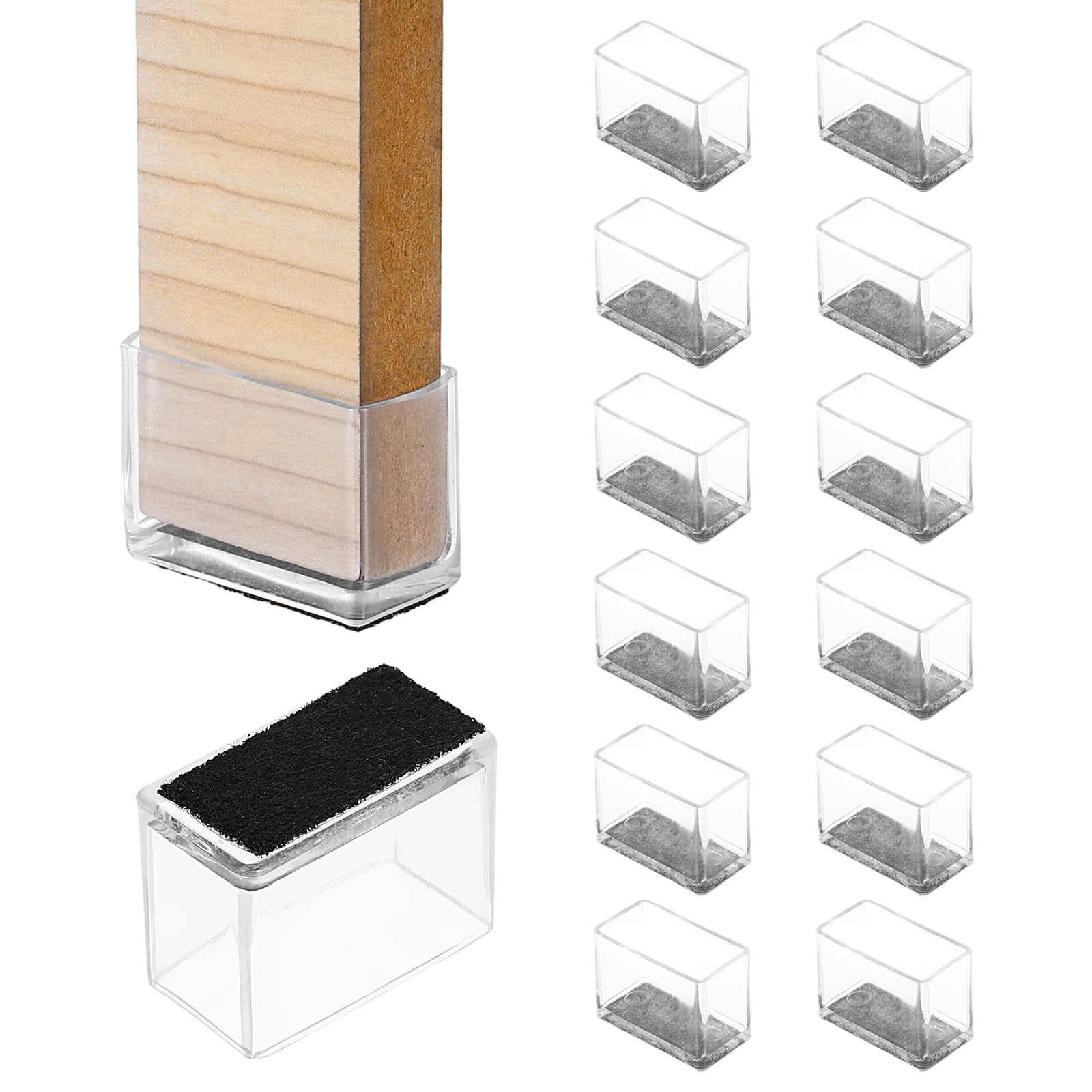 PATIKIL 14Pcs Rectangle Chair Leg Protectors 30x15mm PVC & Felt Furniture Chair Leg Cover Caps for Hardwood Floors Elastic Scratch Reduce Noise Covers Furniture Pads, Clear Black โ image 1