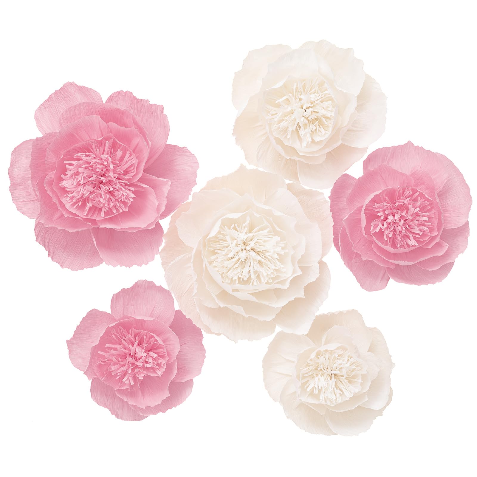 Fleurs en papier crépon décos murales - Lot de 6 pour mariage et anniversaire