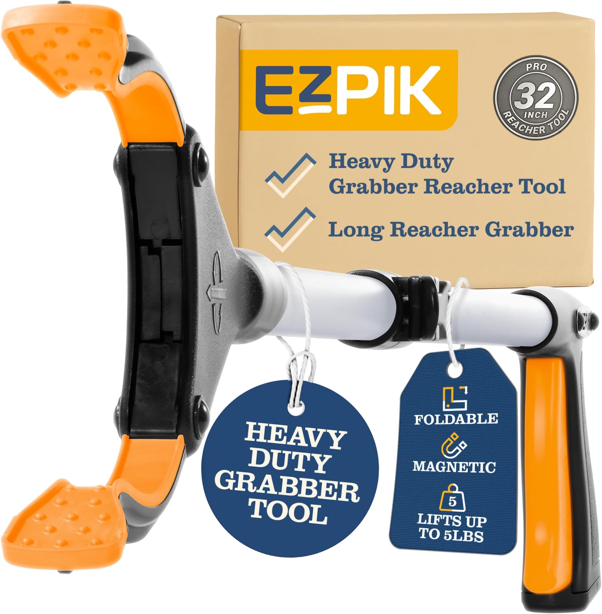 EZPIK Pro 32" Foldable Grabber Reacher Tool for Seniors - Grabbers for Elderly Reaching Tool Heavy Duty Pickup Trash Picker Upper Equipment - Claw Grabber Stick for Reaching Aids, Weed Gripper