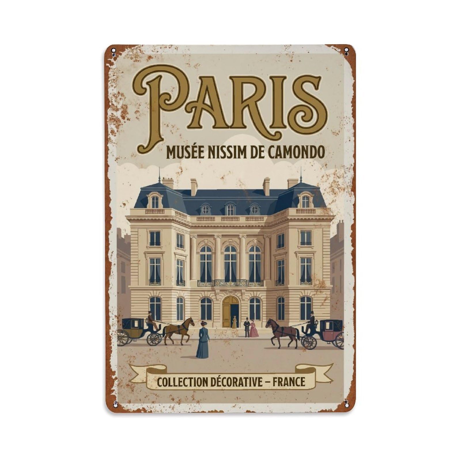 Vintage Travel Paris Musée Nissim De Camondo Mansion Rusted France Metal Tin Sign Plaque Wall Decor for Cafe, Club Bar, Office, Home Garden Metal Poster 8x12Inch