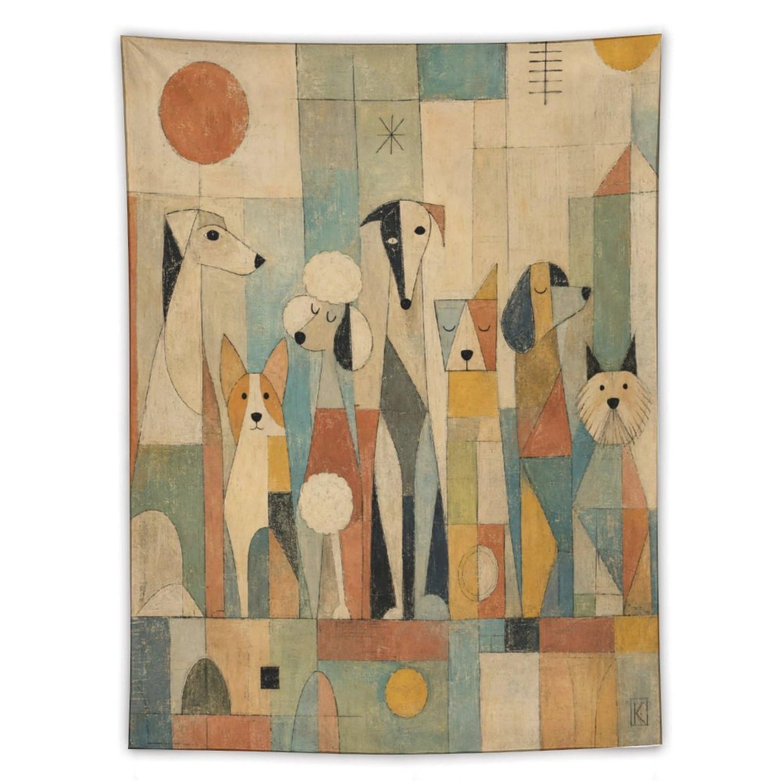 H3B8U2Y5 Dog Group Geometry Wall Tapestry, Geometric Art, Abstract Neutral