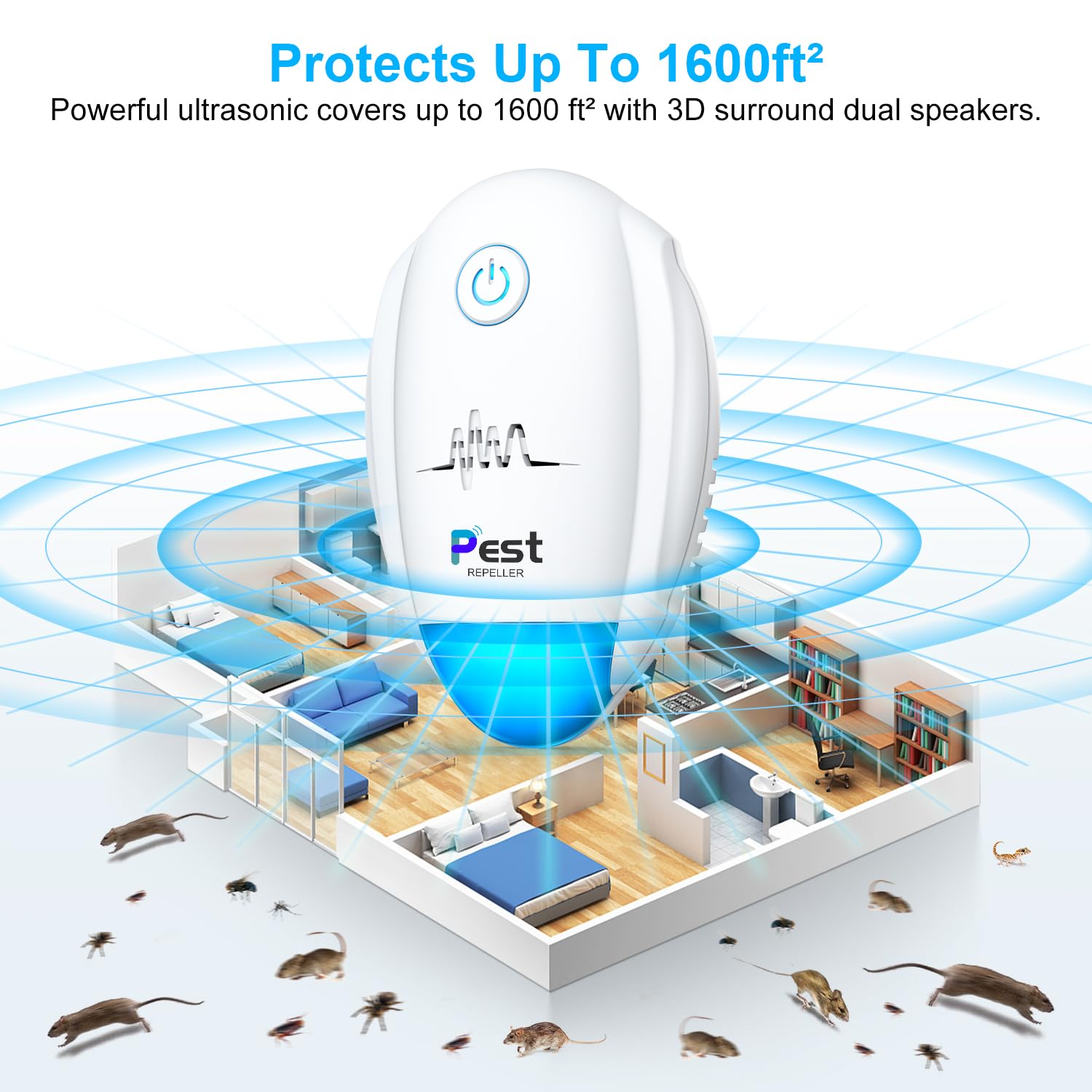 2024 Upgraded Ultrasonic Pest Repeller 6 Packs, Indoor Pest Repellent, Electronic Plug in Pest Control for Bugs,Mosquito,Roach, Ant, Rodent, Mouse, Spider Repellent for House, Warehouse, Garage