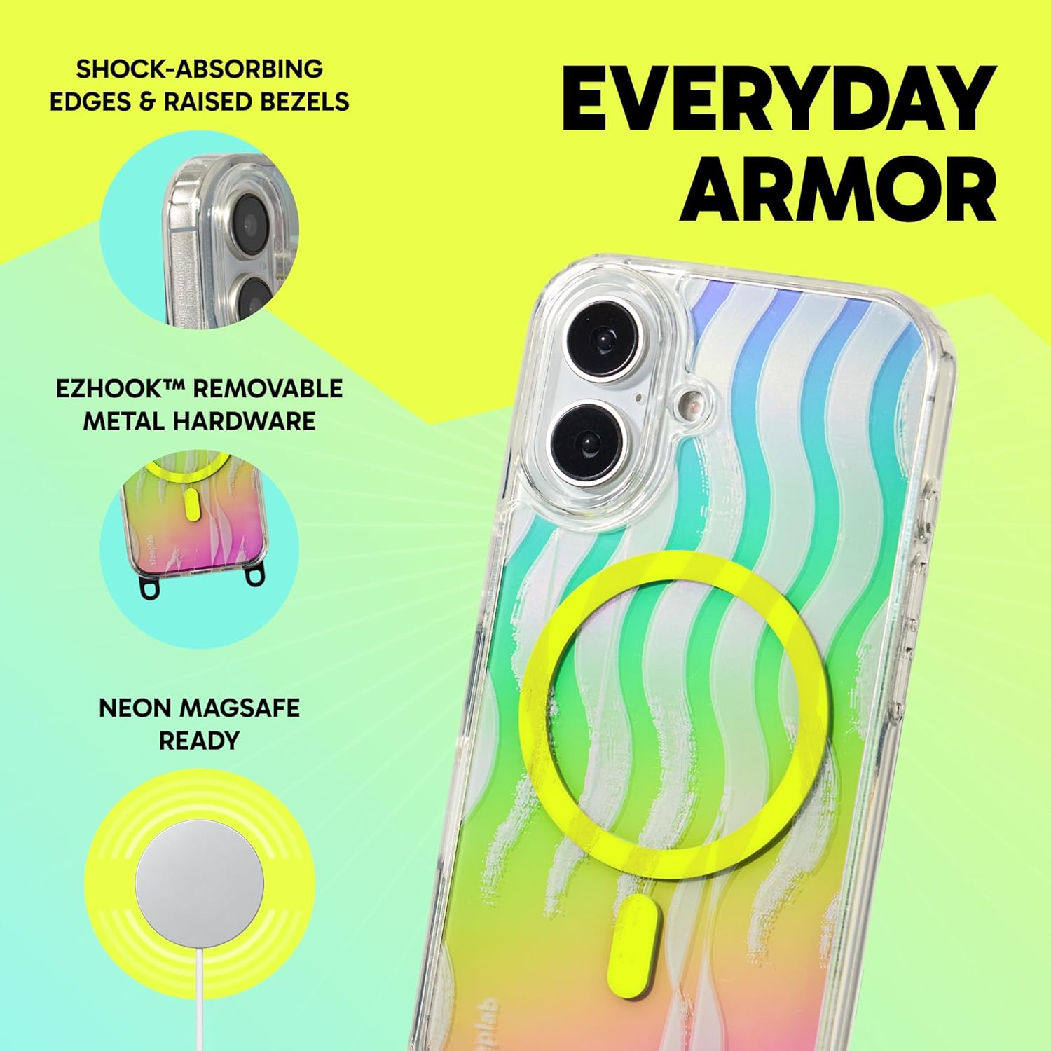 SteepLab Freehand Case + Canvas Cover Bundle for iPhone 16 - Lanyard-Ready Clear Case with Interchangeable Magnetic Back Plate (Flow State & Ripple)