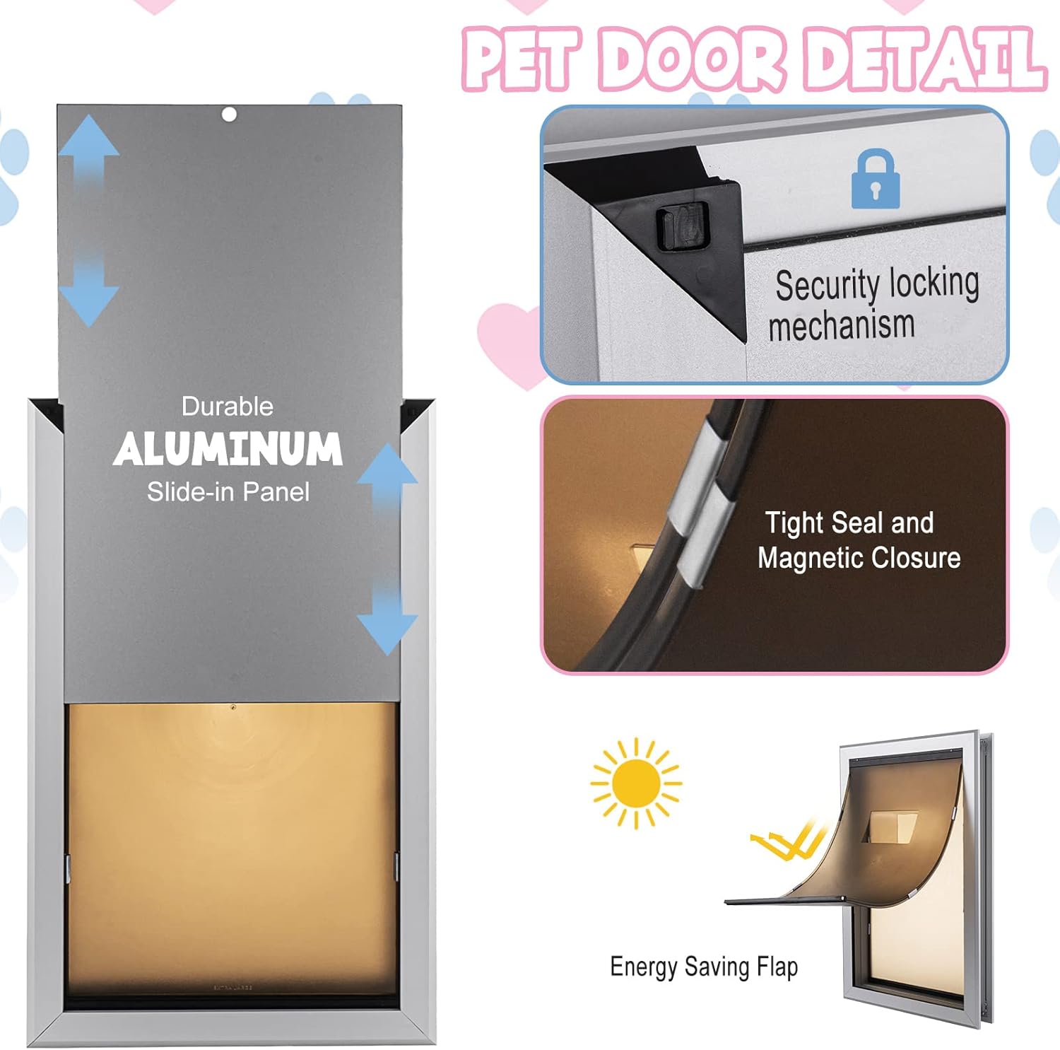 Aluminium Extra Large Dog Door 17.5" W x 27.7" H Weatherproof Aluminum Frame Pet Door with Sliding Lock Panel Easy to Install Durable Magnetic Double Flaps Pet Door for Dogs Up to 220LBS