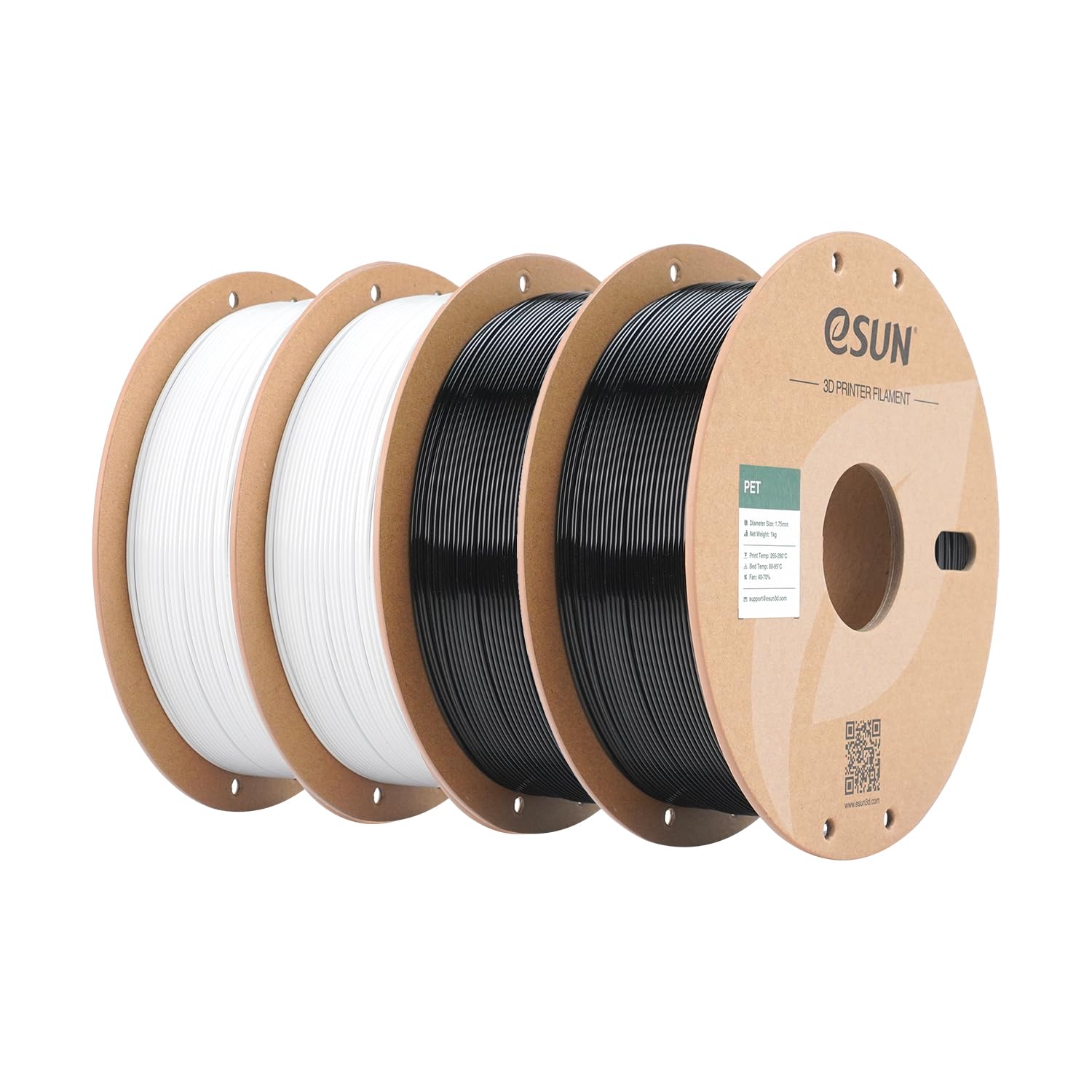 eSUN Filamento PET 1.75mm, Alta Dureza, 1KG (2.2 LBS) por Carrete, 4 Bobinas Materiales de Impresión para Impresoras 3D,Negro+Blanco