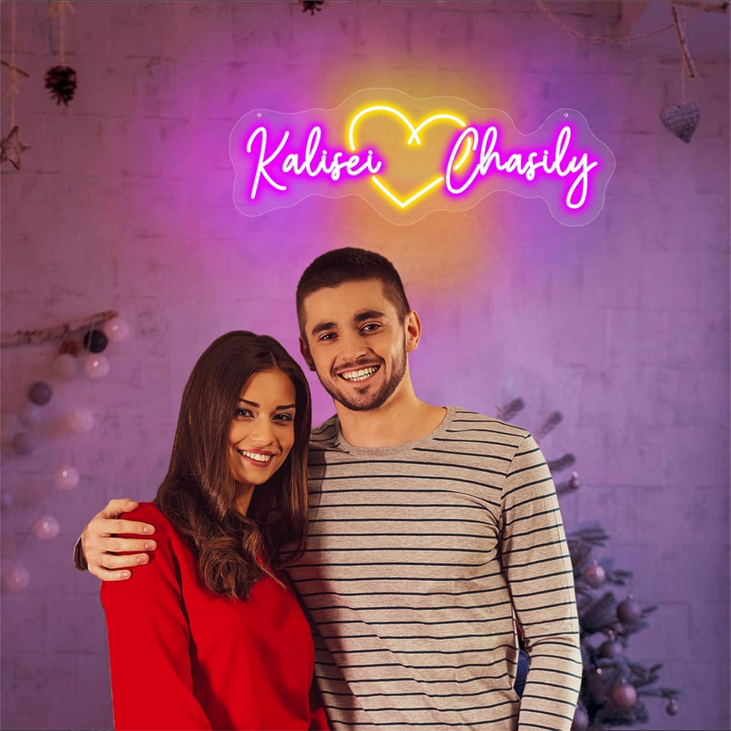 Personalized Name Neon Sign Wedding Christmas Game Sport Room Sign with LED Light Business Signs Neon Lights Shop Salon Party Sign Home Decor Gift for Family Friends (Couple Name Neon Sign - 2)