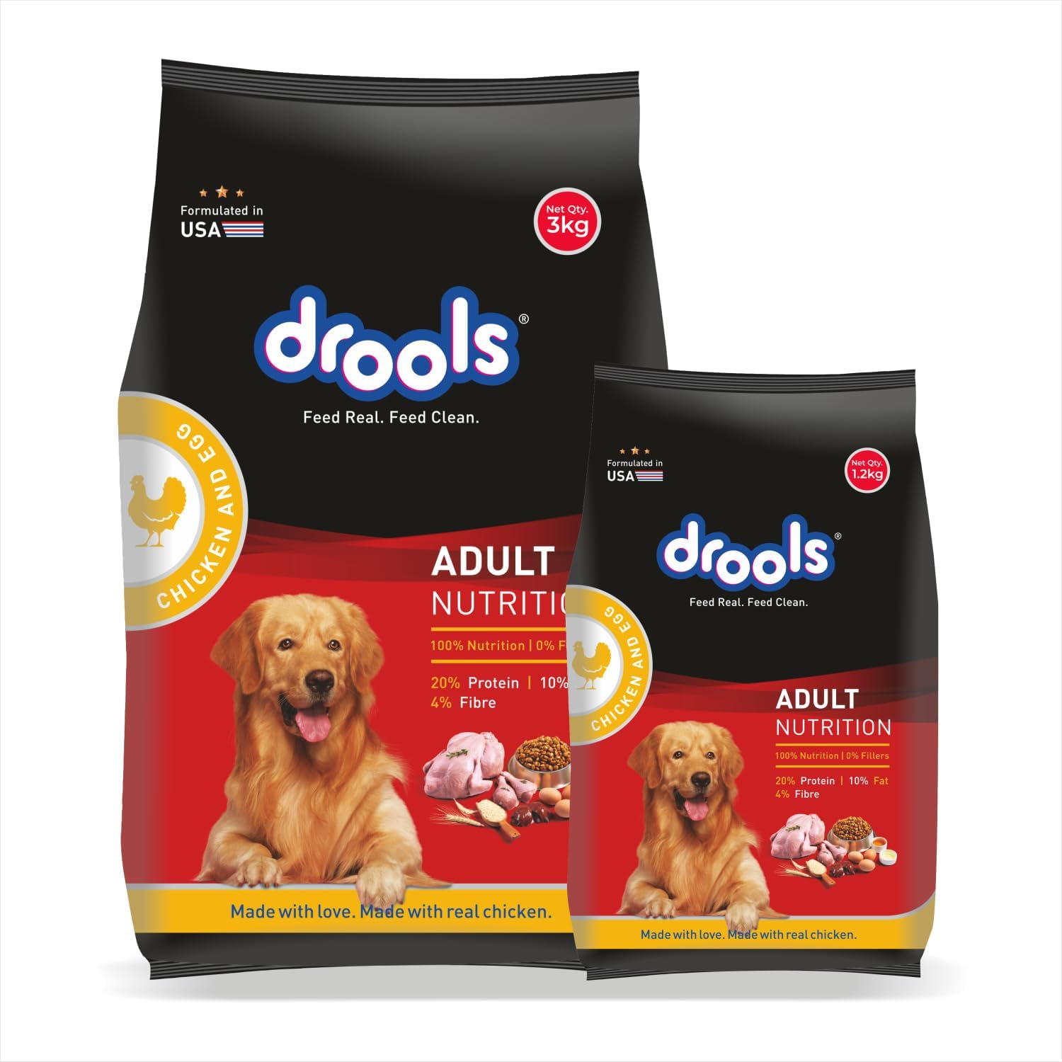 Chicken and Egg Adult Dry Dog Food, 3 kg with Free 1.2 kg | 100% Balanced Diet With Real Chicken, Omega 3 & 6 For Healthy Skin & Coat, Protein & Calcium For Strong Joints & Mobility