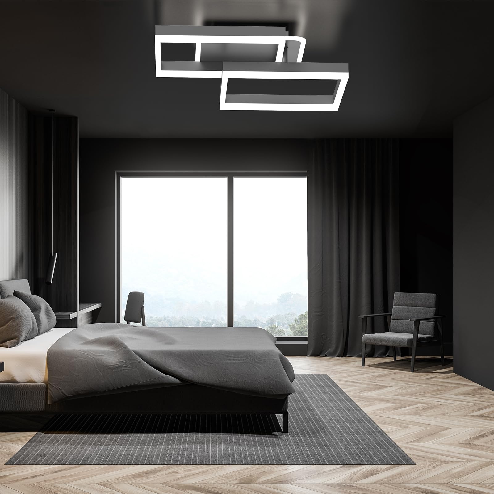 ANTENLICHT 40W Lampara Techo salon LED Regulable con Control Remoto, Moderno Plafon Led Techo Blanco Cálido a Frío 3000K-6500K, Luz de Techo Geométrico 3600LM para Salón, Dormitorio, Comedor, Gris
