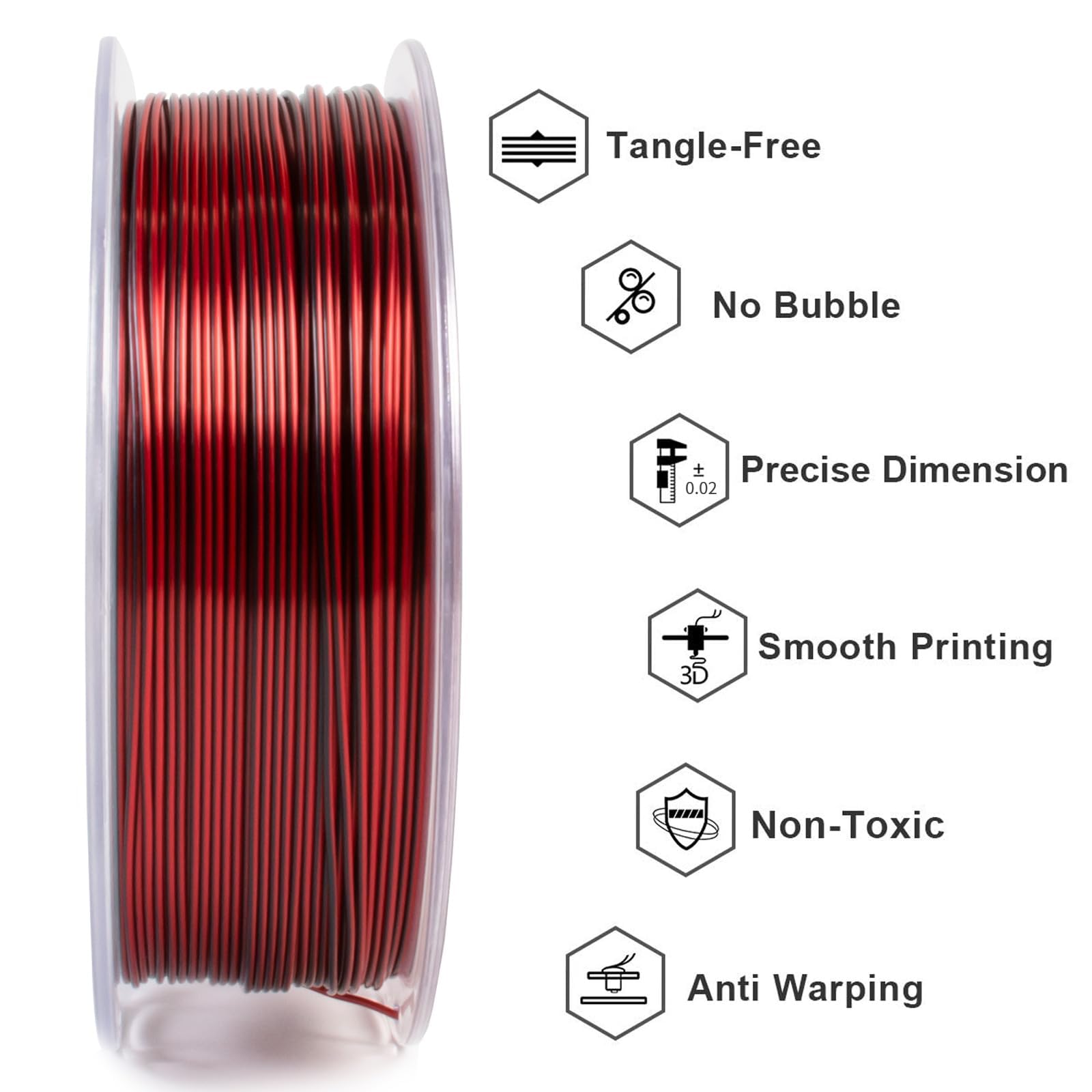 GEEETECH Filament PLA, Silk Dual Color Filament 1,75 mm, 2 kg do drukarki 3D, jedwabny czarny i czerwony