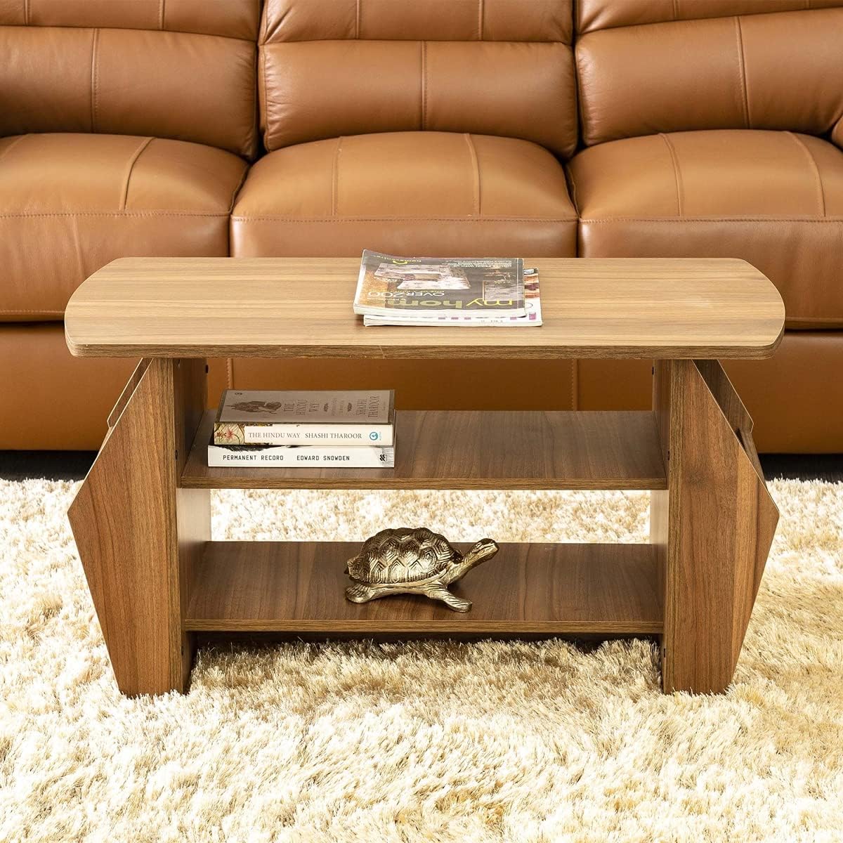 Home Centre Helios Lotus Brown Engineered Wood Coffee Table, Walnut