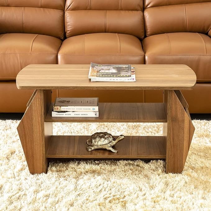 Home Centre Helios Lotus Brown Engineered Wood Coffee Table, Walnut