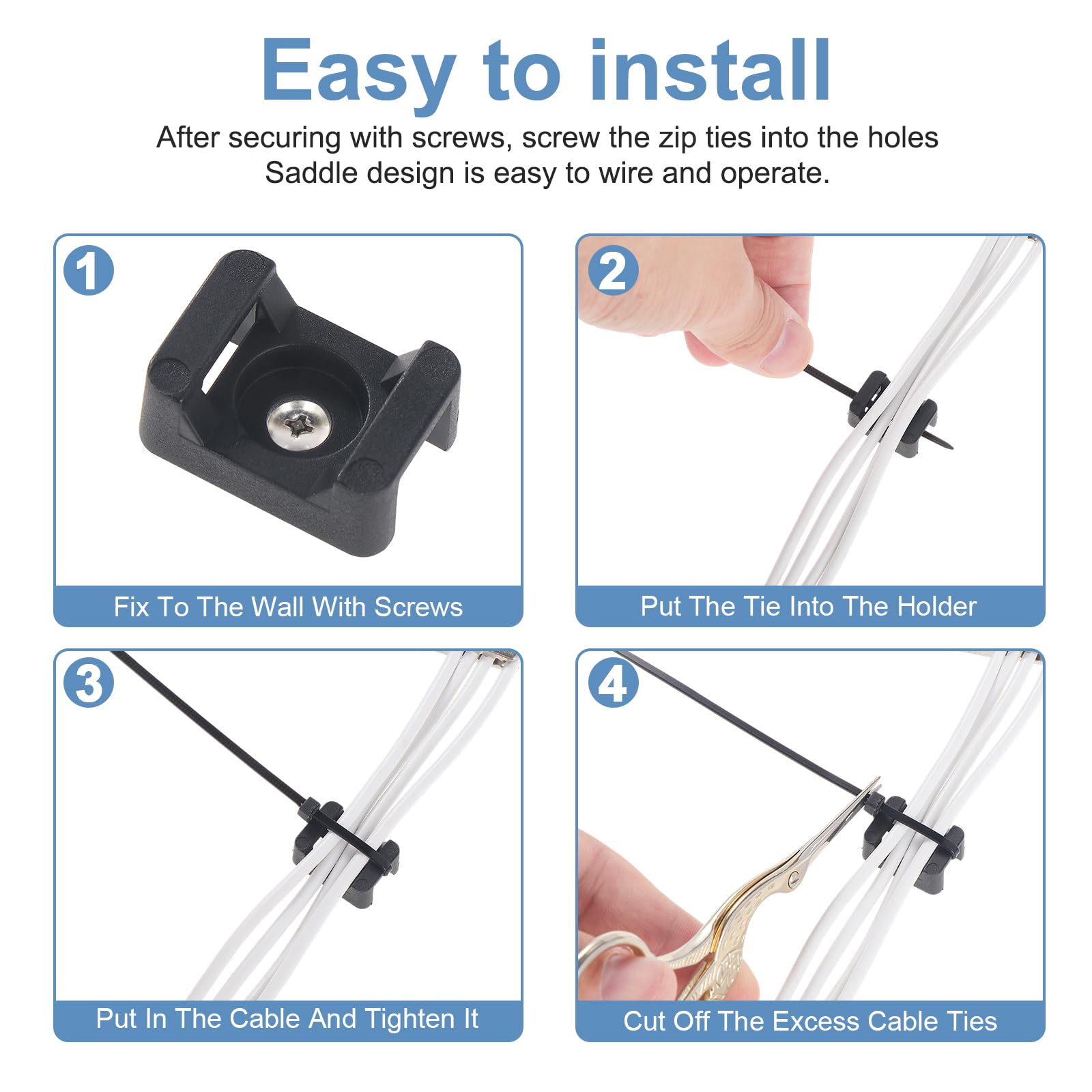 100 Supports Pour Colliers De Serrage Avec Vis - Nylon Noir