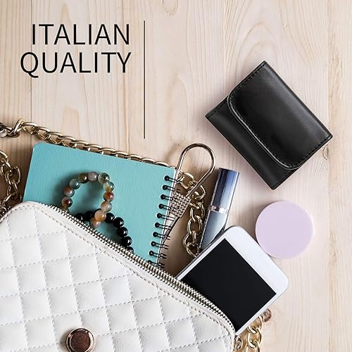 Miniatura 6 de Maruse Monedero delgado hecho a mano de cuero italiano para mujeres y hombres, bolsa pequeña negra con cierre magnético, bolso de cambio perfecto y