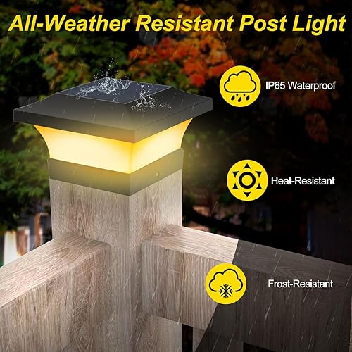 Miniatura 56 de T-SUN Luces solares para poste, luces solares impermeables para exteriores para postes de madera de 4 x 4, iluminación LED blanca de 6000 K