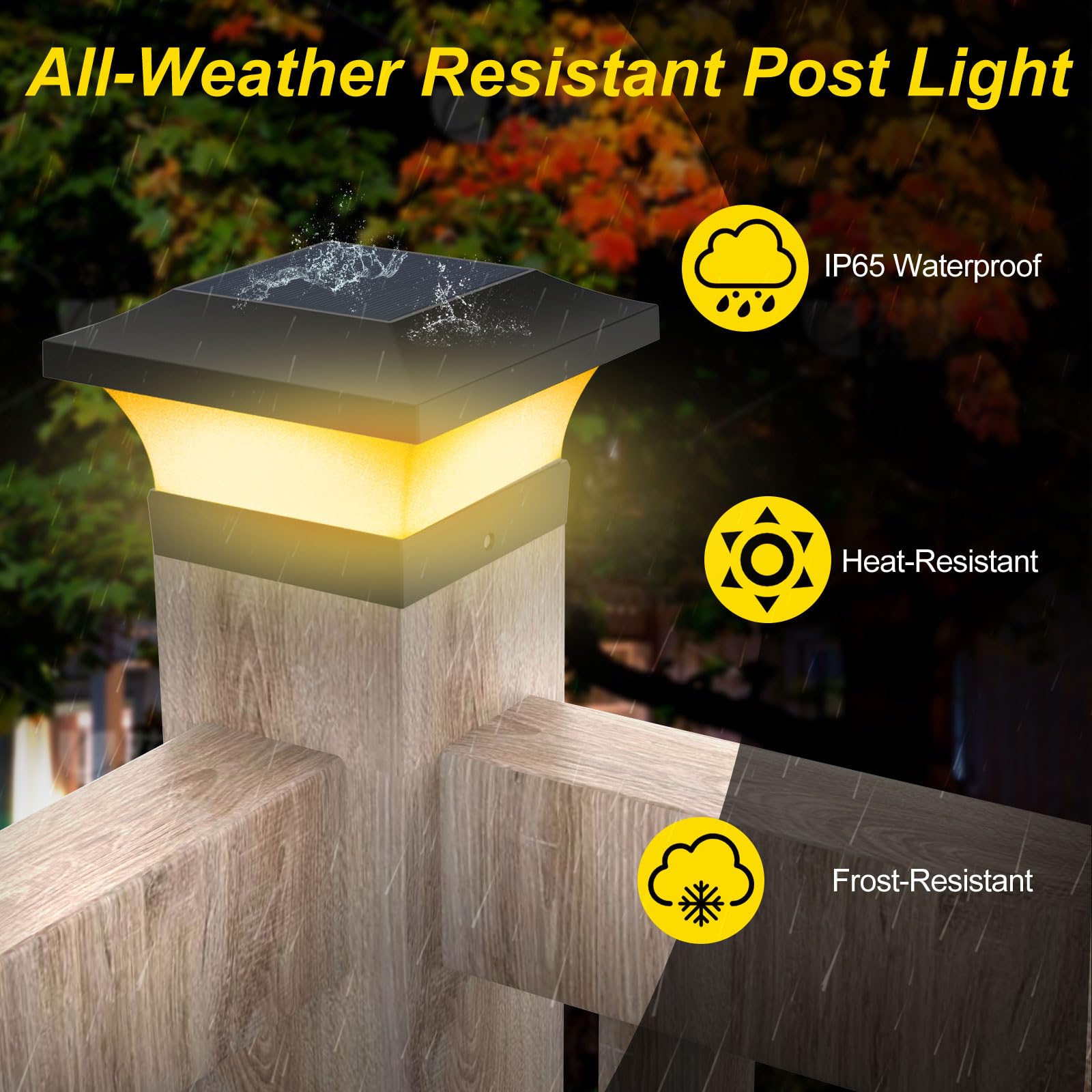 2 Stück Solar Pfostenleuchte 10x10, 3000K Warmweiß Pfostenkappen Solar, IP65 Wasserdichte Pfostenkappe Solar Pfostenlichter für Holzpfosten, Zaun, Garten
