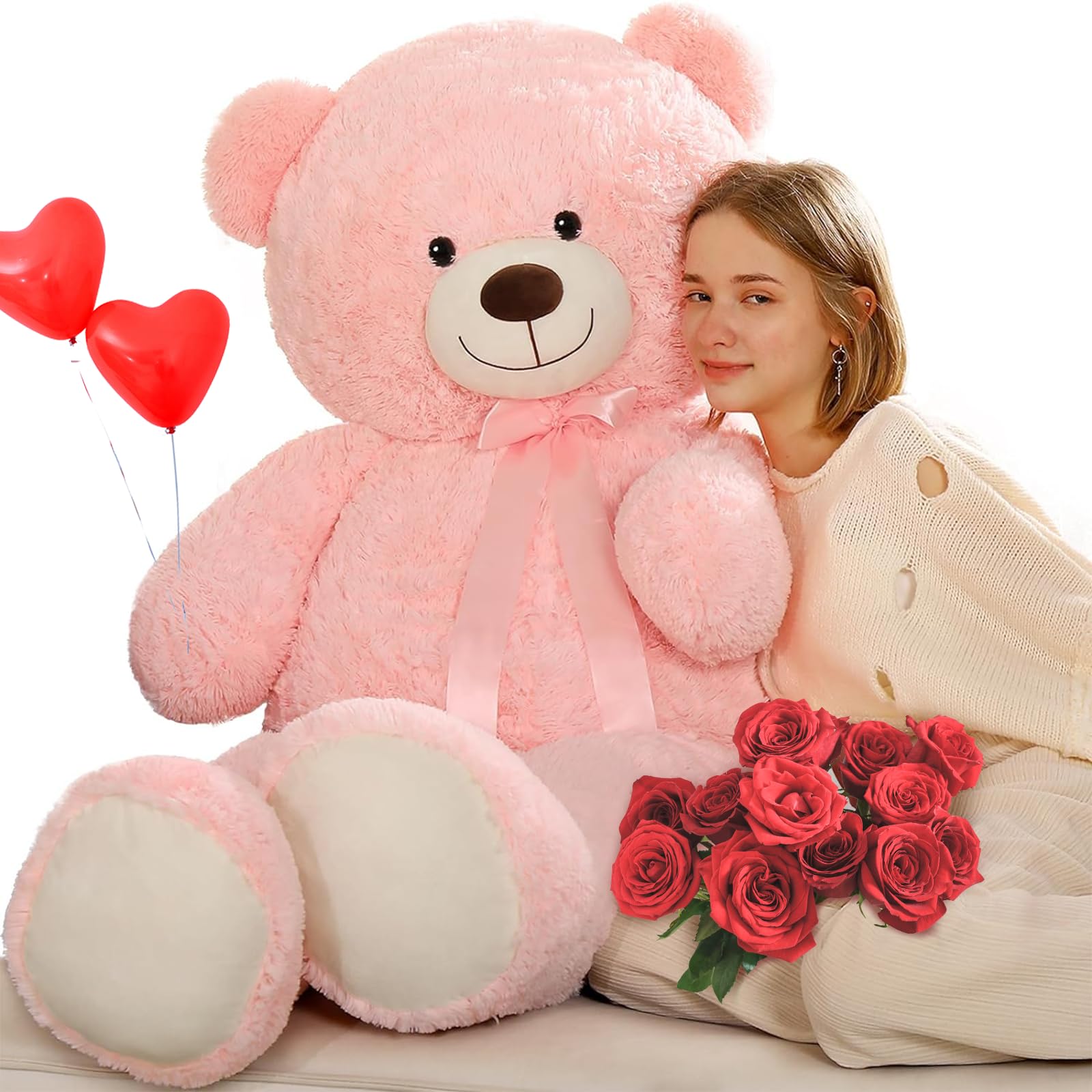 MorisMos XXL Giant Teddy Bear 150cm, Big Pink Teddy for Girlfriend, 1.5m Cuddly Massive Soft Bear, Large Fluffy Teddies Plush Toy Gift for Kids Birthday Christmas Deco