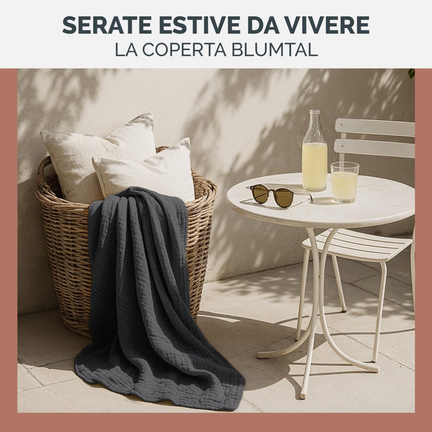 Blumtal Coperta Mussola Matrimoniale 150x200 cm - Certificata OEKO-TEX - Cotone Estivo 100% - Colore Antracite