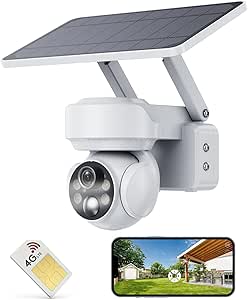 4G Cellular Solar Powered Security Cameras,Solar Powered Wireless Outdoor Camera,2K HD PTZ Motion Detection LED Spotlight & Siren Alert SD&Cloud Storage IP65-V90, Q2-4G-US-White asin的图片