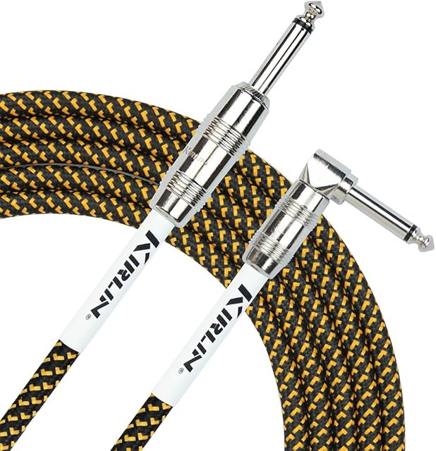 Kirlin IWC202PNBY-10FT Fabric Straight-Angled Instrument Cable Guitar Lead, Yellow, 10 ft