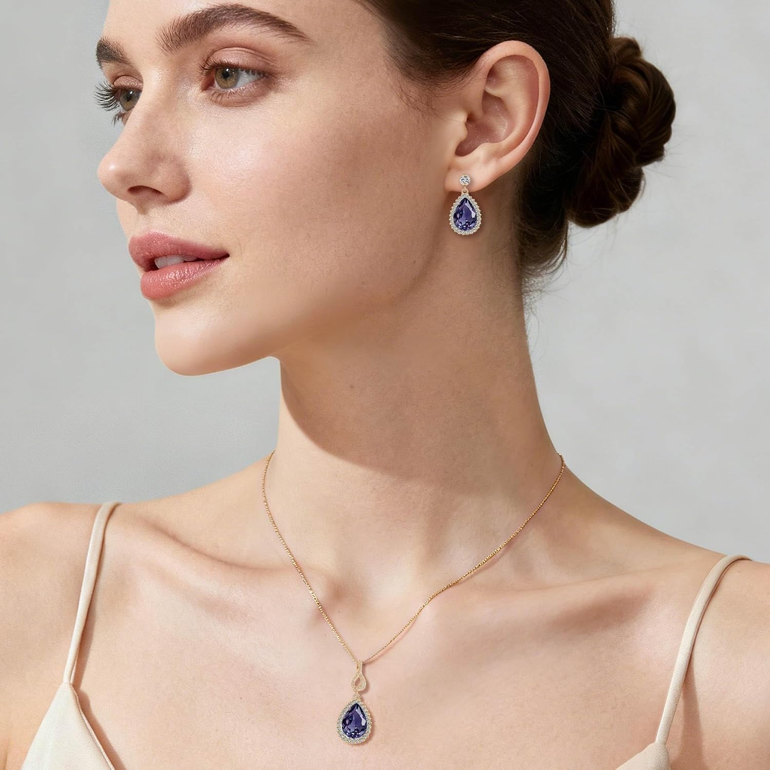 EVEVIC Austrian Crystal Teardrop Necklace and Earrings Set for Women image 2