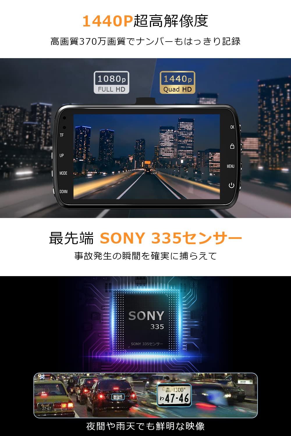 Amazon.co.jp: ドライブレコーダー 前後カメラ 【SONY製IMX335センサー 