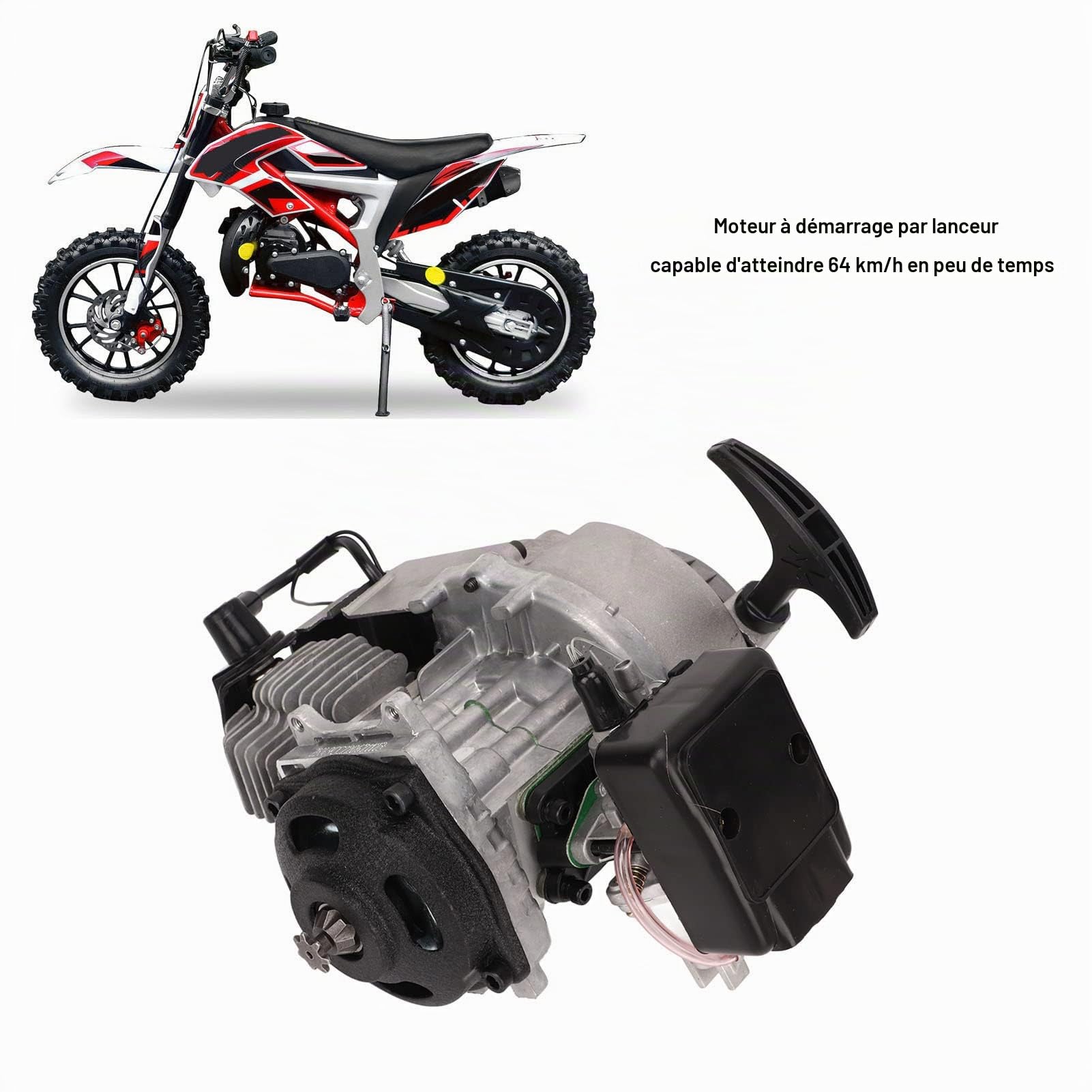 Kadimendium Moteur de Moteur à démarrage par Traction, Performance Stable, fabriqué par des Professionnels, résistant à l'usure, Haute efficacité, Moteur 49 2 Temps pour Mini Dirt Pit Bike