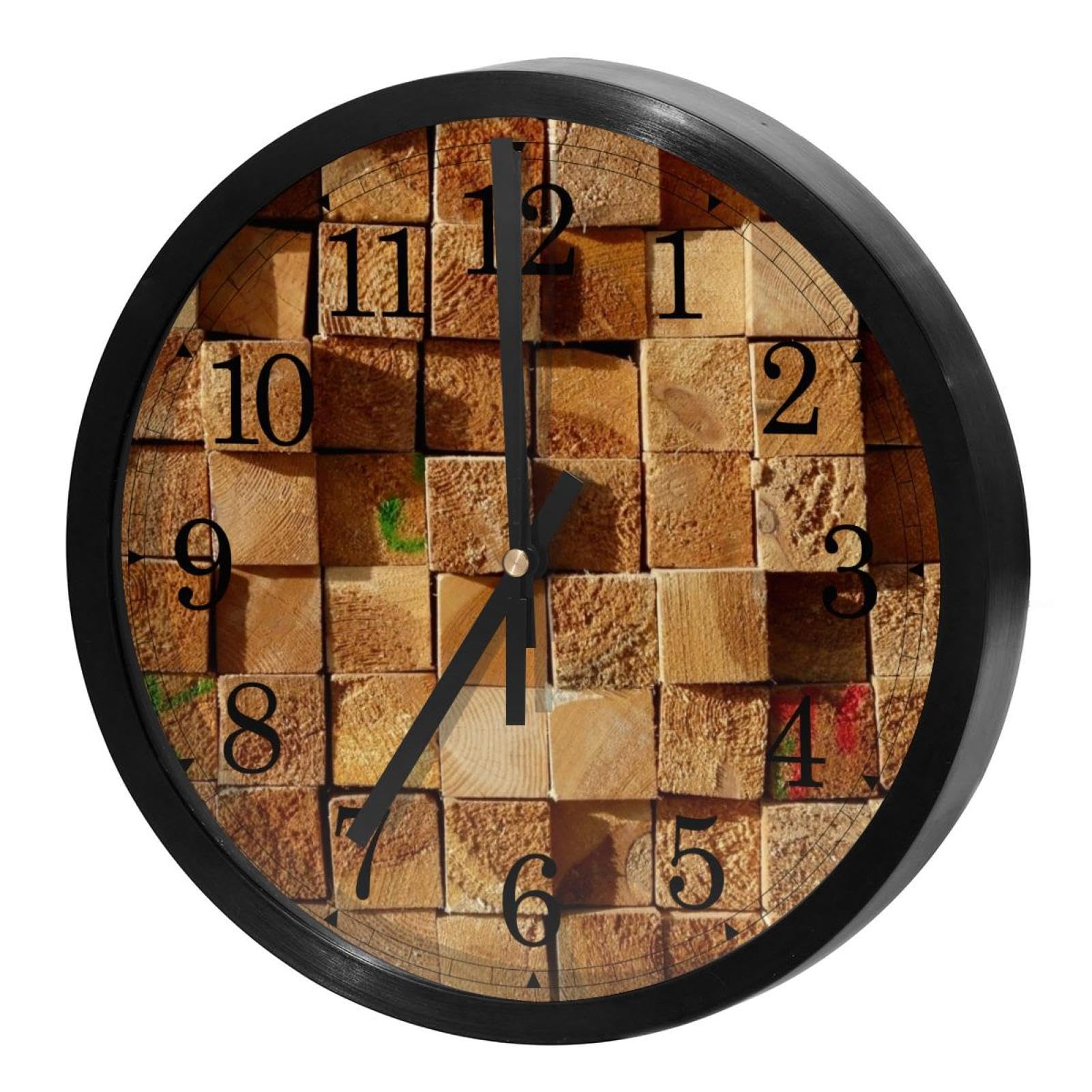 Horloge murale ronde ambiance bois pour cuisine et bureau à piles
