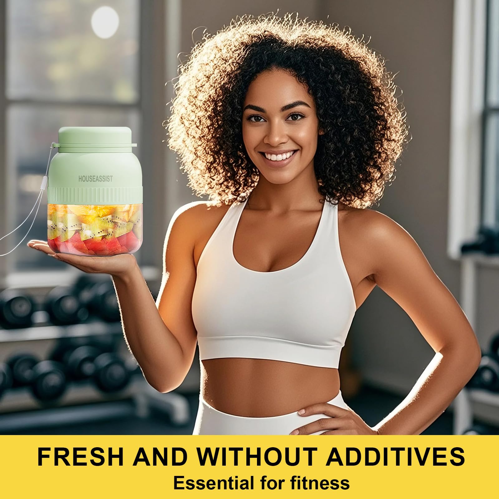 Licuadora portátil personal, mini licuadora de 20 onzas para batidos y batidos, fuerte potencia de corte con 10 cuchillas, 20.3 fl oz de jugo de frutas y verduras para el hogar, deporte, oficina 9