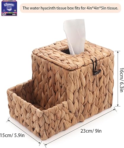 Miniatura 2 de YANGQIHOME - Cubierta cuadrada para caja de pañuelos de jacinto de agua, organizador de mesita de noche, organizador de mesita de noche, soporte