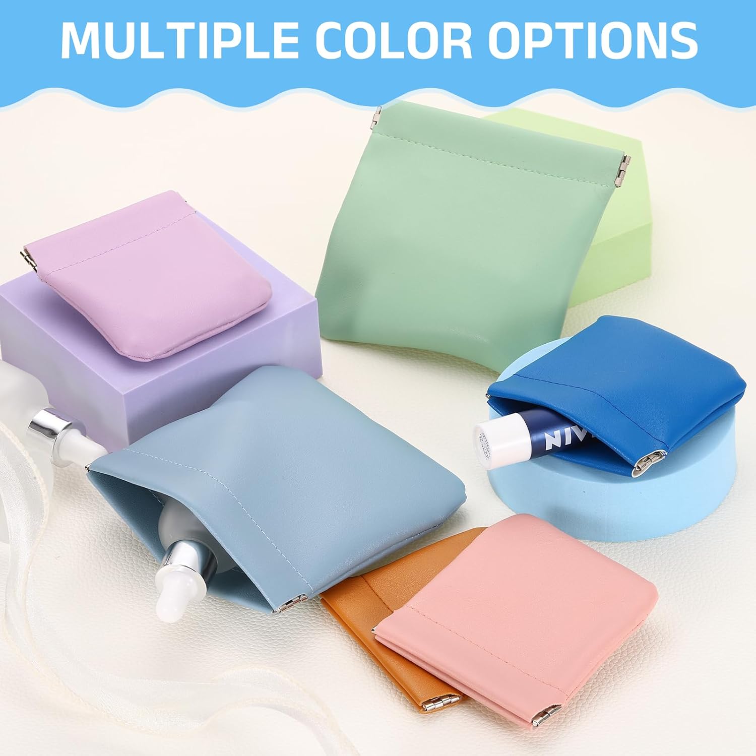 uxcell 2Pcs Coin Purse for Women, Leather Small Organizer Pouch, Portable Mini Storage Makeup Bag for Purse, Pink (5"x5") - Image 5