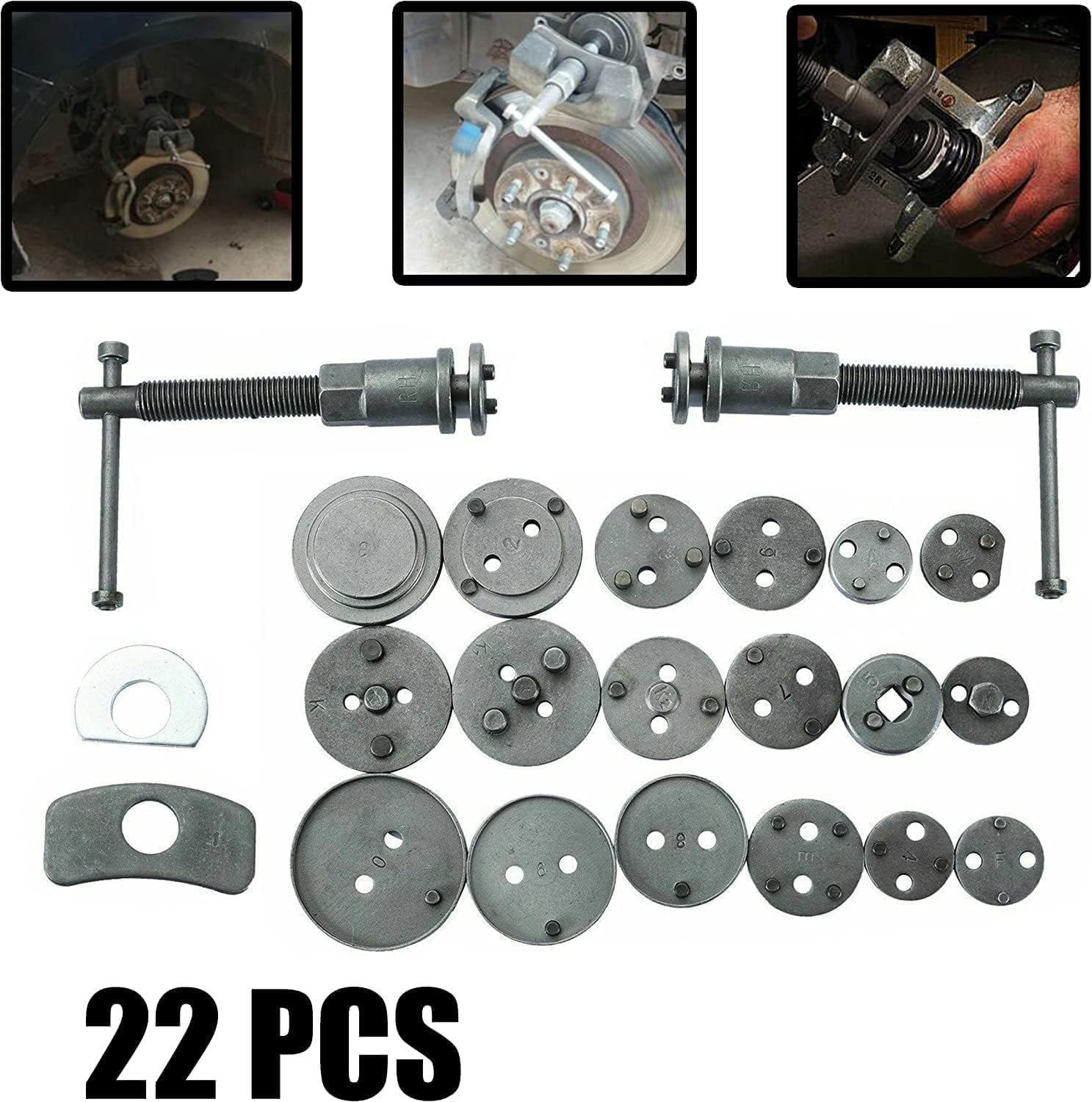 VLAND 22 PCS Set di strumenti universali per il ritorno dei pistoni dei freni dell'auto, 18 adattatori + 2 viti di pressione + 2 piastre di ritenzione