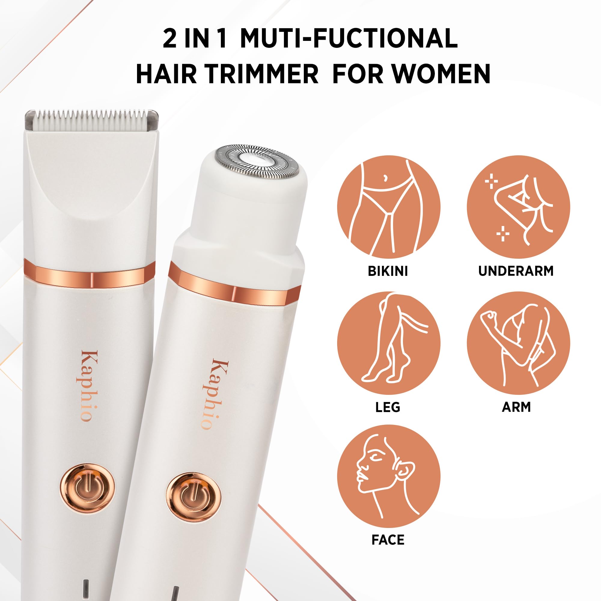 Rasoio elettrico donna inguine: 2 in 1 impermeabile IPX7 per depilazione intima donna e epilatore viso di rimozione dei peli per bikini ascelle gambe braccia e viso (bianco perla)