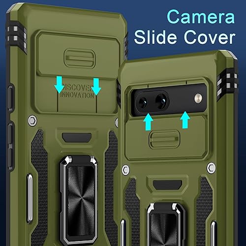 Miniatura 2 de DEERLAMN Funda para Google Pixel 7a con Cubierta Deslizante para Cámara + Protector de Pantalla (2 Paquetes), Soporte de Anillo Giratorio Funda