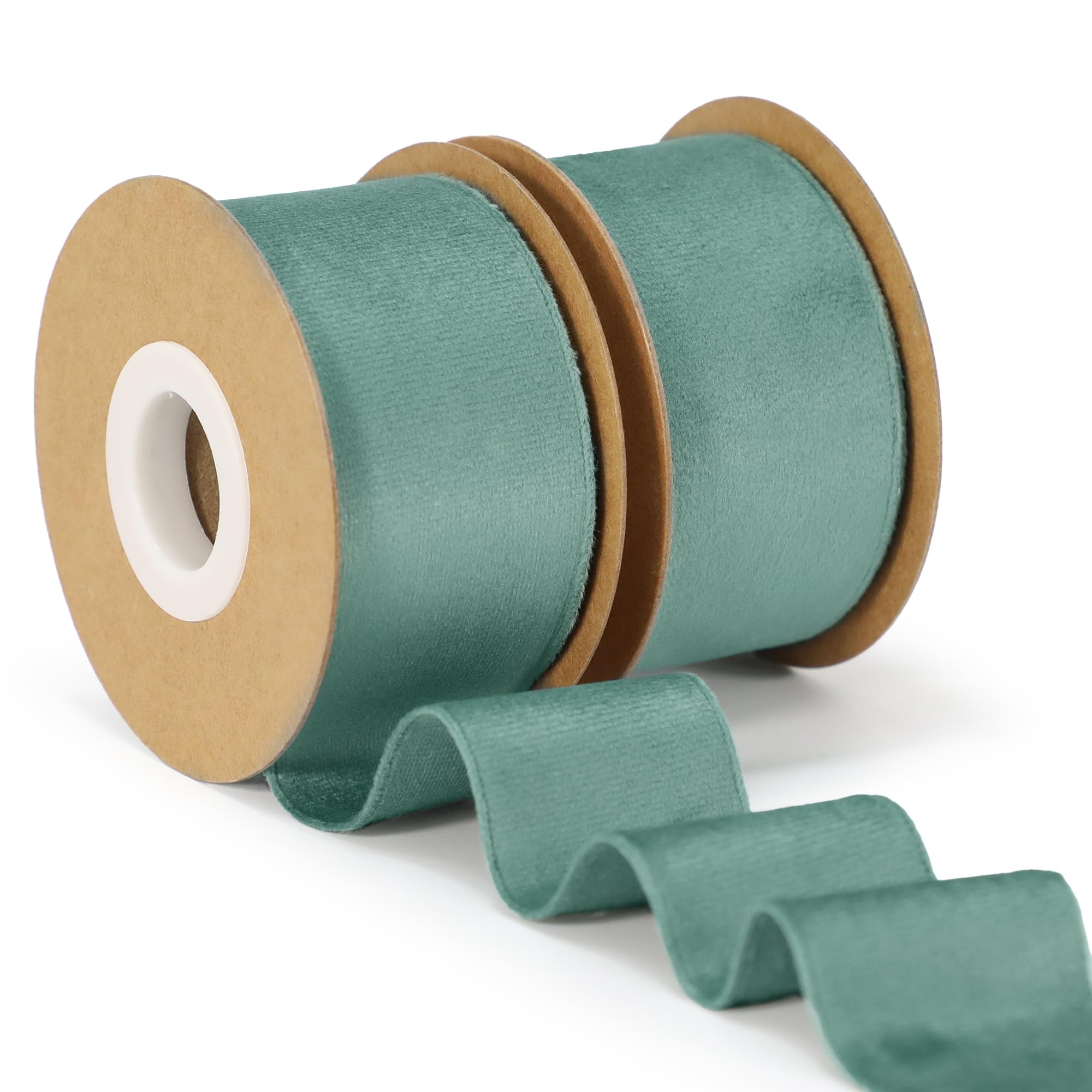 Keypan Sage Green Velvet Ribbon 38mm x 9.1m Handmade 2 Rolls Set โ image 1