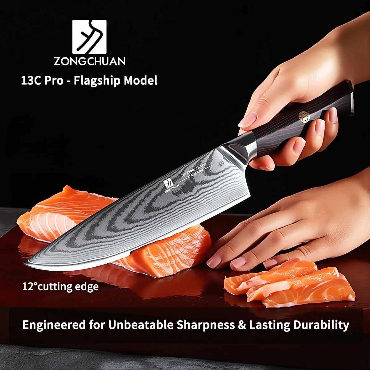 8-Inch Damascus Chef Knife, 67-Layer High Carbon Stainless Steel Kitchen Knife with Ergonomic Red Black G10 Handle, Protective Sheath & Gift Box for Home and Professional Cooking — Amazon image 3