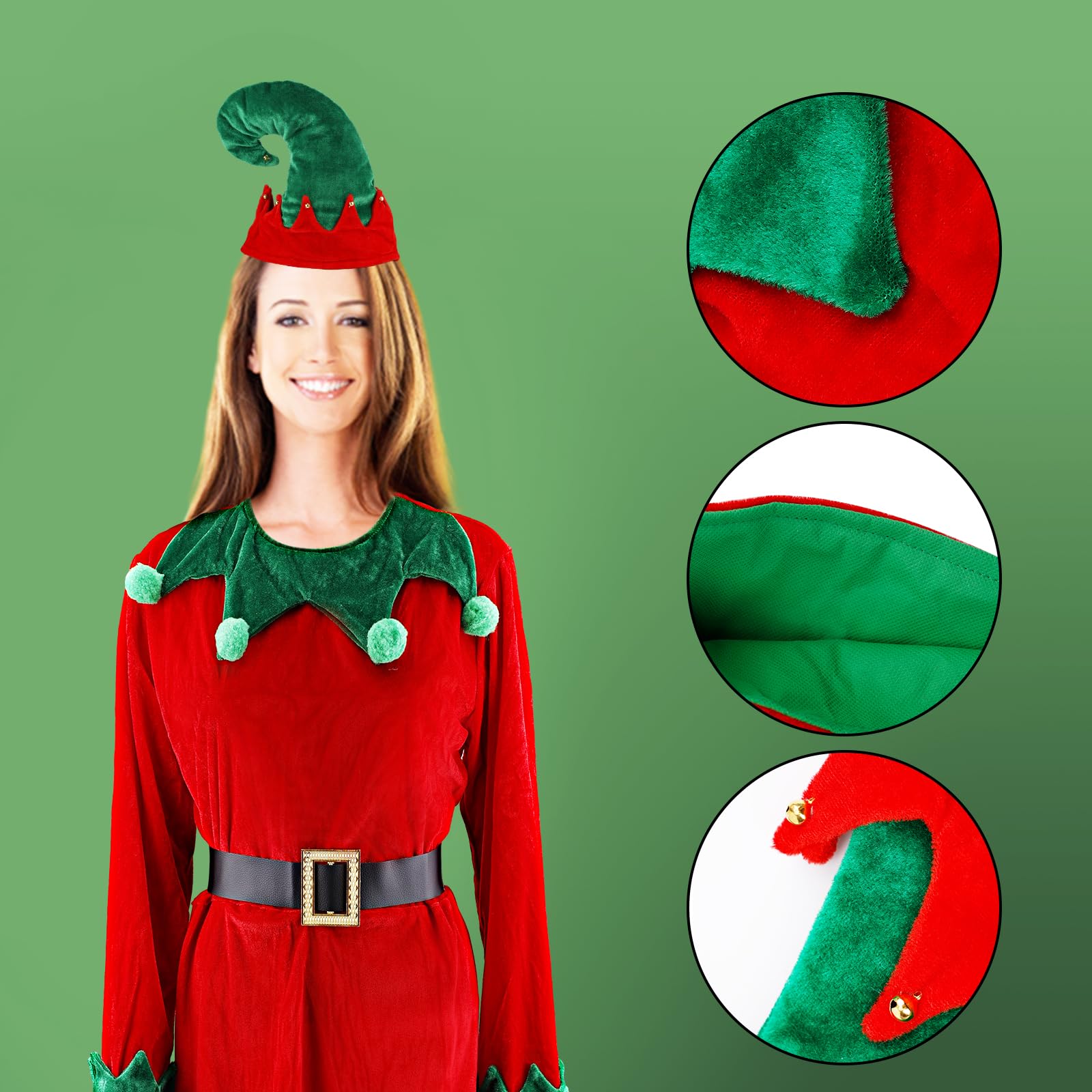 Ensembles de Costume Elfe de Noël avec Chapeau, Chaussettes Rayées et Chaussures Cloche