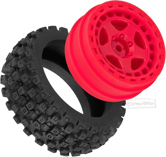 RC Wheels and Tires for 1/18 Typhon Grom RC Crawler Car,RC Buggy Wheels & Rubber Tires,RC Truck Tires RC Wheels,4pcs,Red