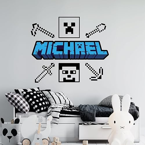 Calcomanía de pared personalizada con nombre de herramientas de jugadores de bloques, calcomanías de pared de vinilo con nombre de herramientas de