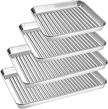 Non-Stick Baking Tray Set of 4, Essentials Stainless Steel Baking Sheet, Easy Cleaning Oven Trays for Cooking and Roasting, Rectangle Baking Pan, Corrugated Design (Large Size)