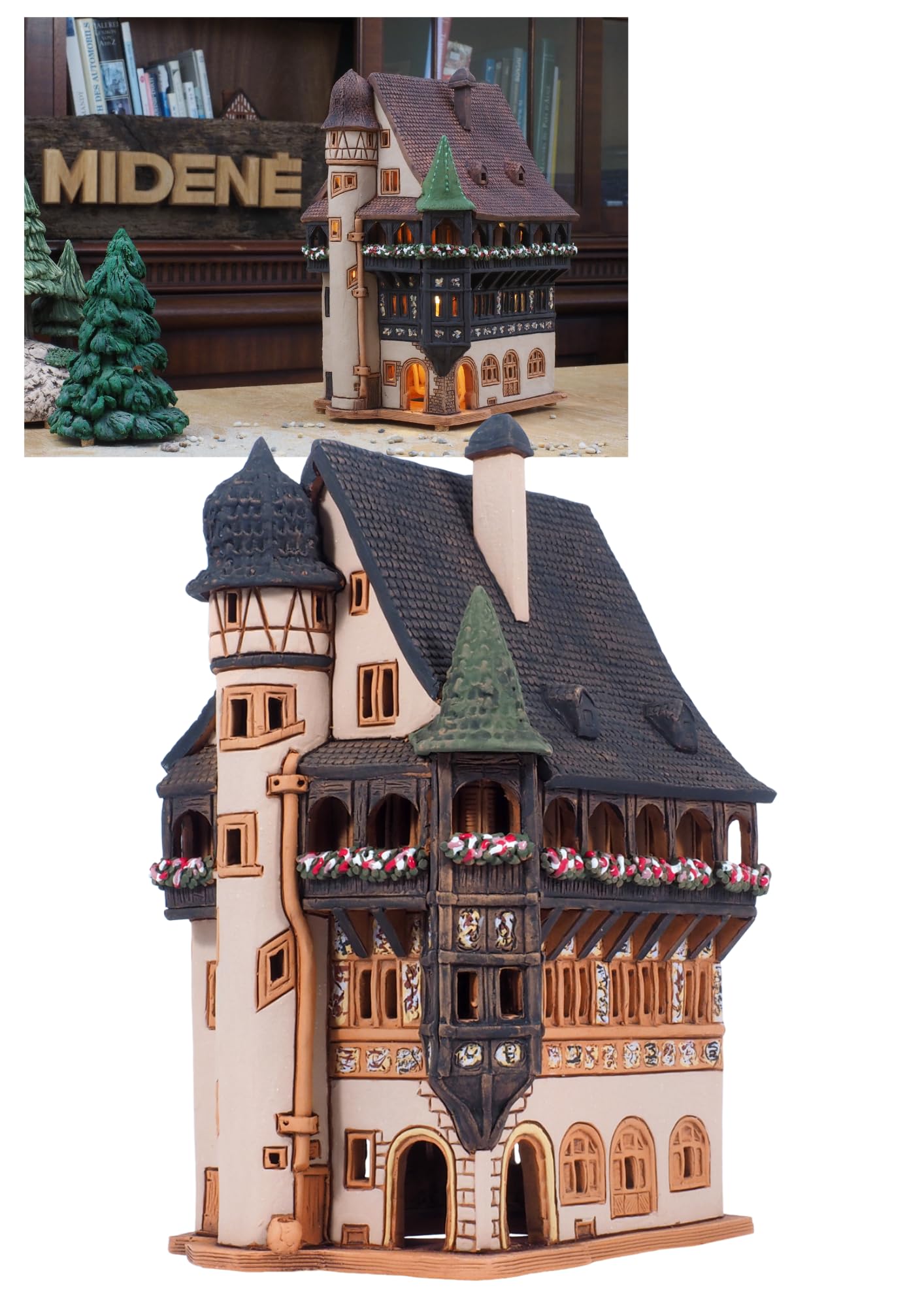 Midene Ceramic Art Tealight Candle Holder Room Decoration Handcrafted Collectible Miniature Light House Pfister House in Colmar, France D260AR*