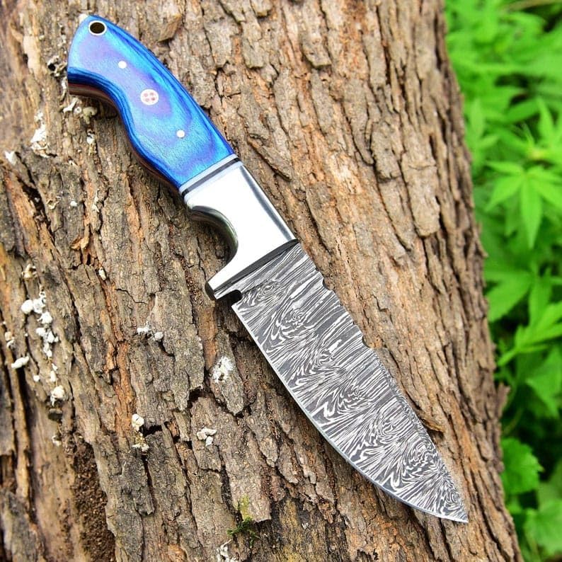 Handmade Damascus Steel Knife, Hunting Knife, Fixed Blade Knife, Skinner Knife, Bushcraft Camping Knife, Pakka Wood Handle, Premium Leather Sheath