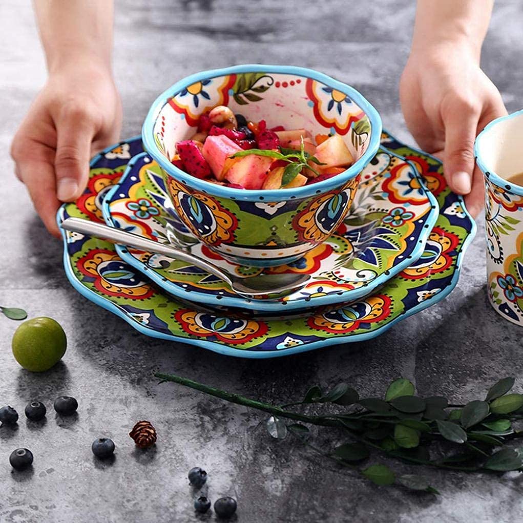 Elegancki zestaw obiadowy, 5 sztuk Vintage wzór pasterski porcelanowy zestaw obiadowy ceramiczna zastawa stołowa prezent na parapetówkę