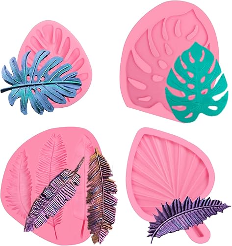 Moldes grandes para fondant de hojas de tortuga, moldes de silicona para plantas de helecho de palma hawaiana, moldes de chocolate para hornear