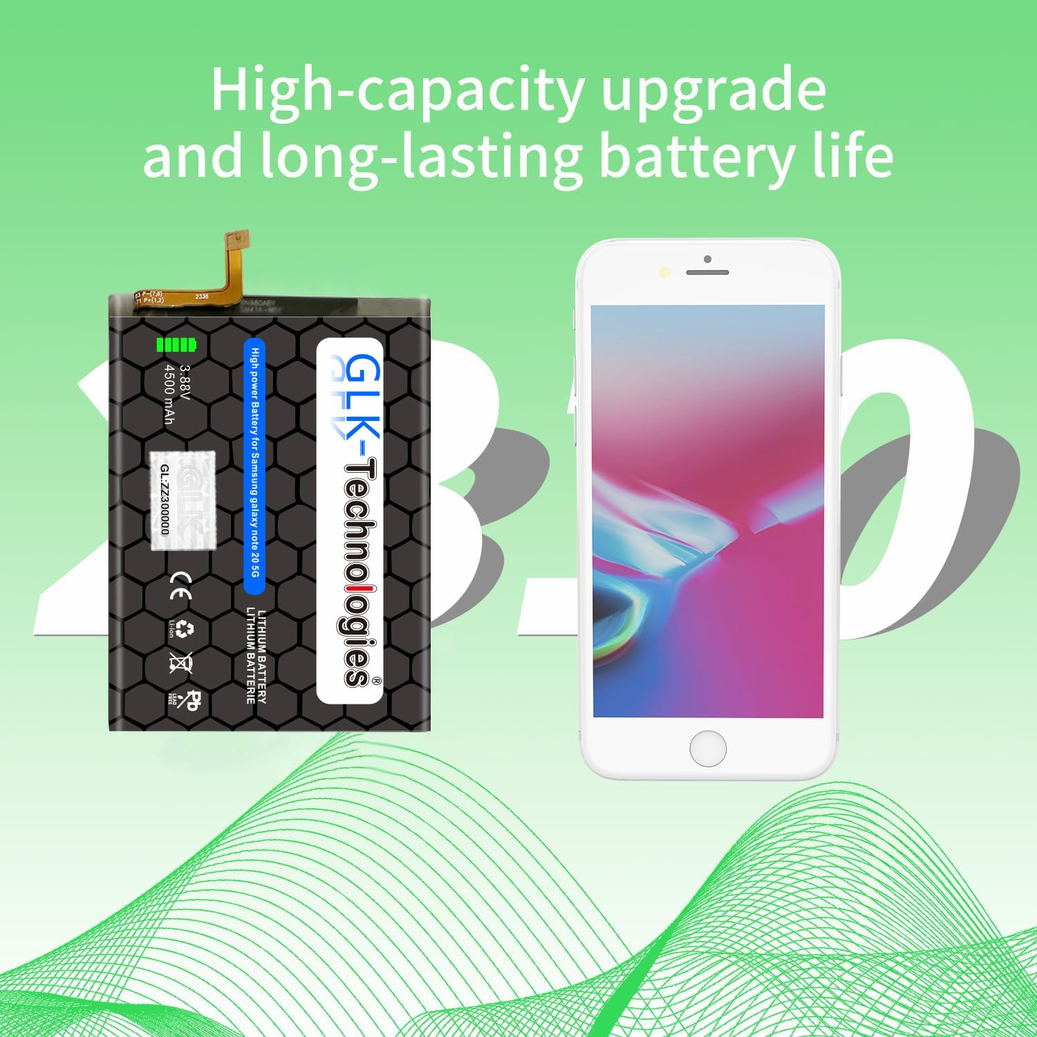High Power Ersatzakku kompatibel mit Samsung Note 20 (N980F) EB-BN980ABY | GLK-Technologies® Battery | accu | 4500 mAh Akku | inkl. 2X Klebebandsätze