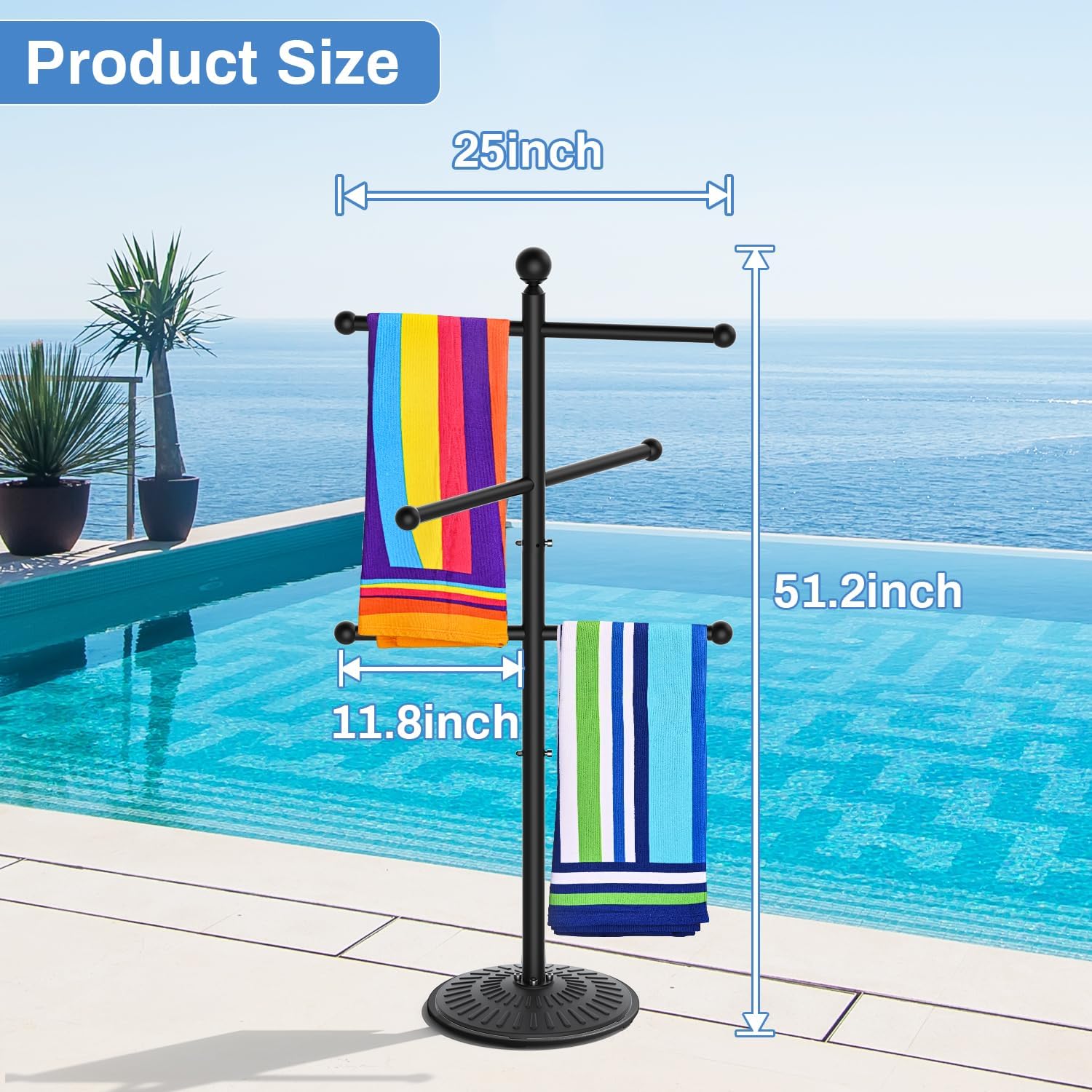 Pool Towel Rack Outdoor, Metal Outdoor Towel Rack for Pool, Sturdy Towel Holder, Towel Bar, Poolside Table, Poolside Towel Holder, Hot Tub Accessories for Adults